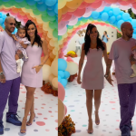 Bruna Biancardi e Neymar chegam com Mavie na festa de 1 ano da filha