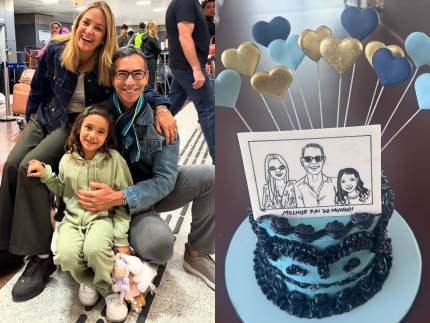 Presente antecipado: César Tralli ganha bolo personalizado de Dia dos Pais