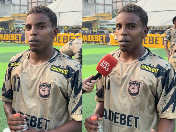 Jogador comemora premiação após marcar três gols na Copa VaideBet Maré