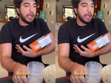 Nattan diverte seguidores ao treinar paternidade com caixa de leite: “To lascado”