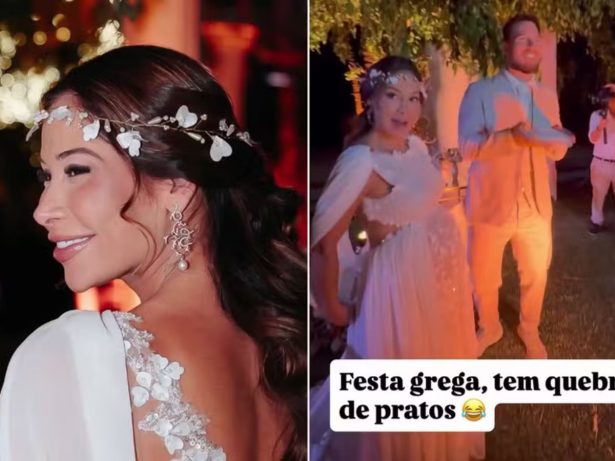 Maíra Cardi encanta como noiva em primeira das cinco festas de renovação de votos com Nigro