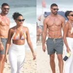 Cauã Reymond e Bella Campos gravam cena de “Vale Tudo” em praia da Barra da Tijuca