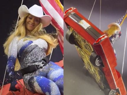 Susto nas alturas! Beyoncé enfrenta falha técnica ao sobrevoar público com carro