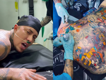 MC Daniel toma anestesia geral para fazer tatuagem nas costas por 7 horas. Veja resultado