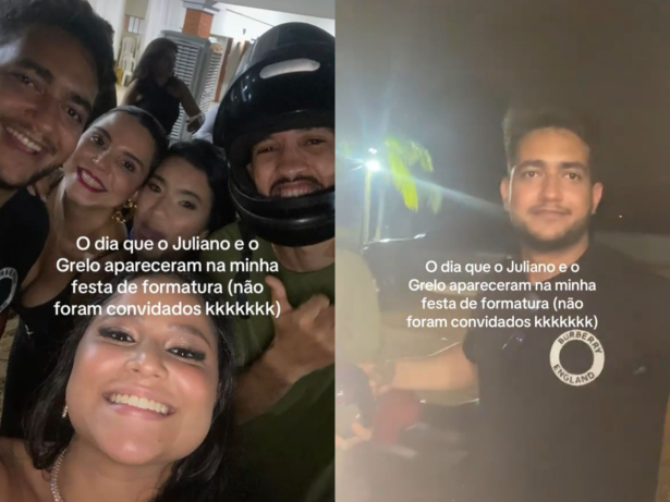 Juliano, dupla de Henrique, e Grelo invadem festa de formatura de forma inusitada e viralizam