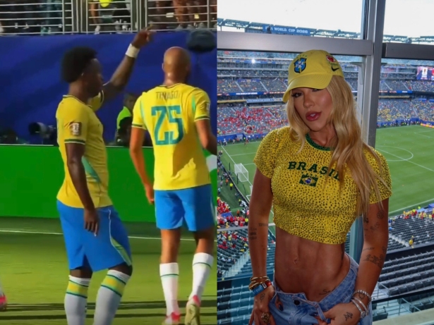 Após abrir o placar para o Brasil, Vini Jr. comemora e dedica gol a Virginia Fonseca