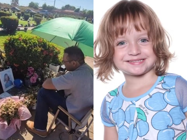 Pai de menina que morreu após acidente em escola passa Dia dos Pais no túmulo da filha