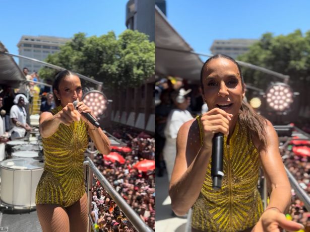 Ivete arrasta multidão em 1º bloco no Rio e manda beijo para Leo Dias