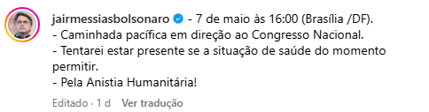 Reprodução: Instagram/Jair Bolsonaro