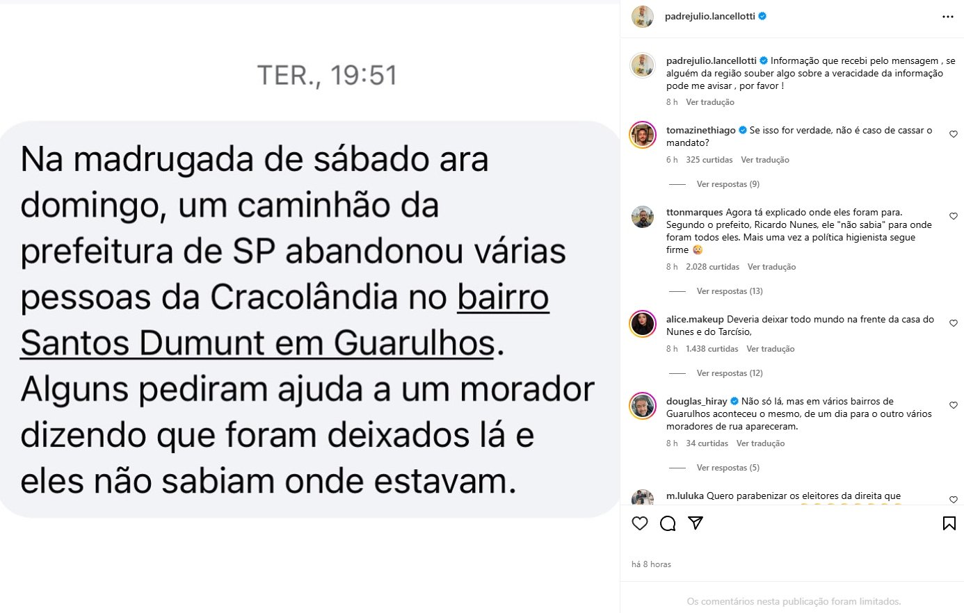 Reprodução: Instagram/Padre Júlio Lancellotti
