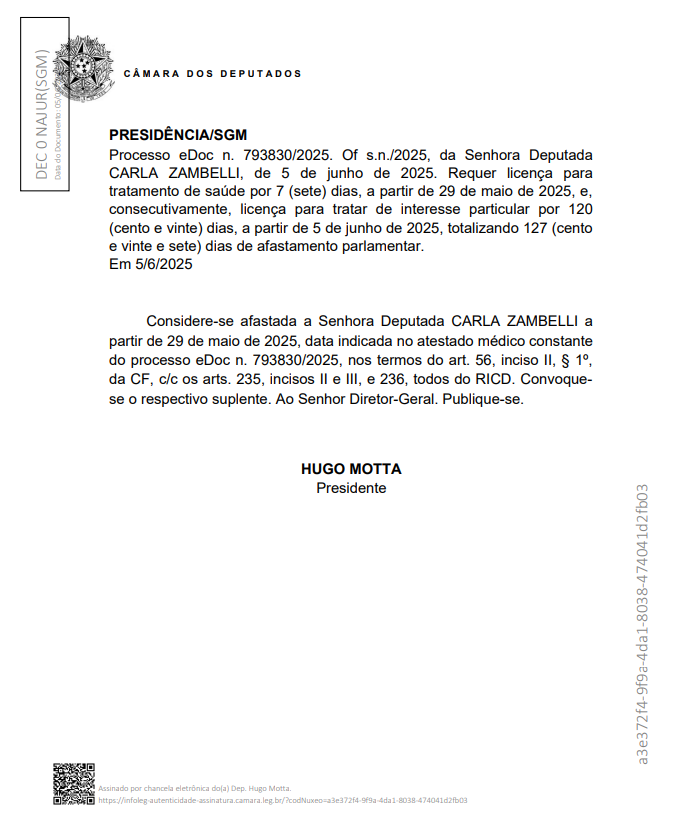 Reprodução: Diário Oficial da Câmara dos Deputados