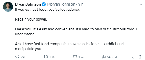 Reprodução: X/@bryan_johnson