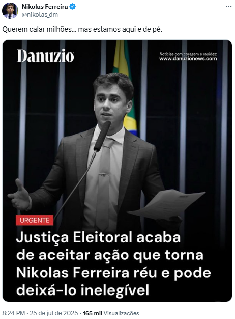 Reprodução: X/@nikolas_dm