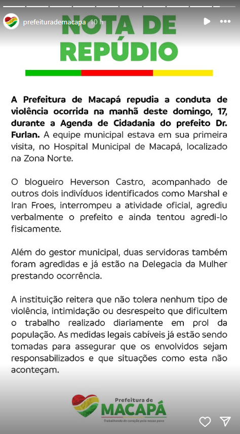 Reprodução: Instagram/@prefeiturademacapa Reprodução: Instagram/@prefeiturademacapa
