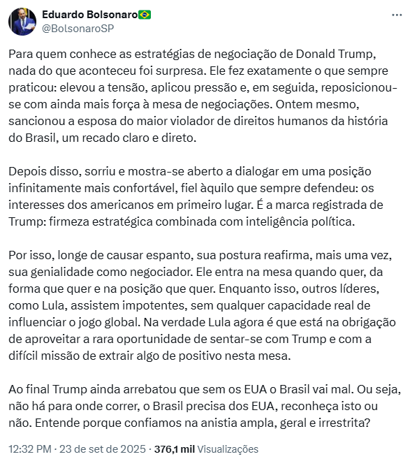Reprodução: X/@BolsonaroSP