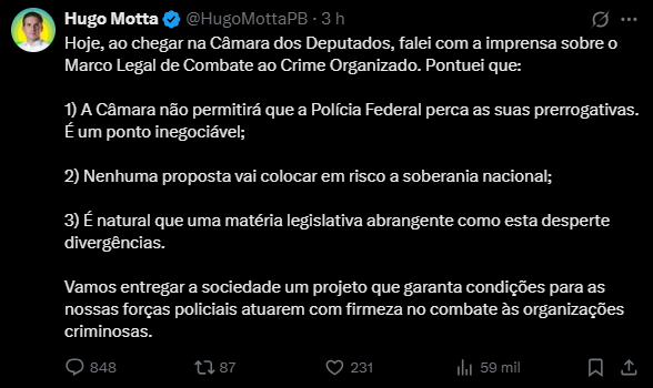 Reprodução: X/@HugoMottaPB