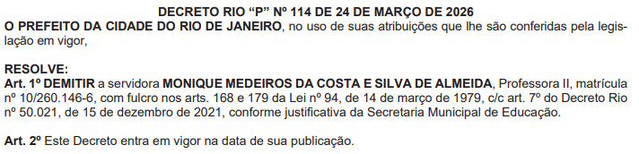 Reprodução: Diário Oficial do Rio de Janeiro