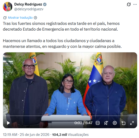 Reprodução: X/@delcyrodriguezv