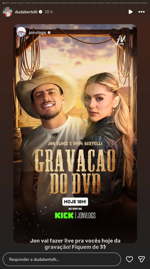 Reprodução: Instagram/@dudabertelli Reprodução: Instagram/@dudabertelli