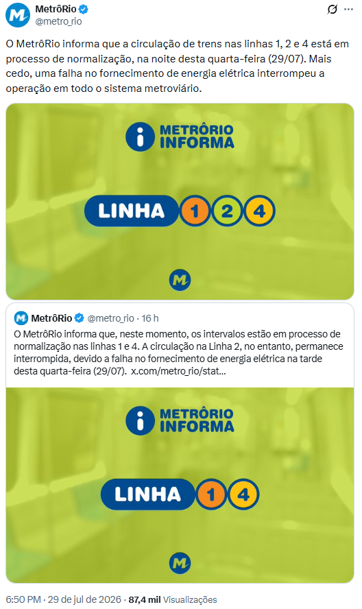 Reprodução: X/@metro_rio