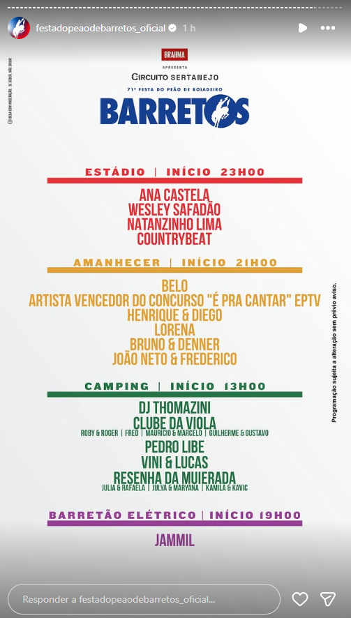 Reprodução: Instagram/@festadopeaodebarretos_oficial Reprodução: Instagram/@festadopeaodebarretos_oficial