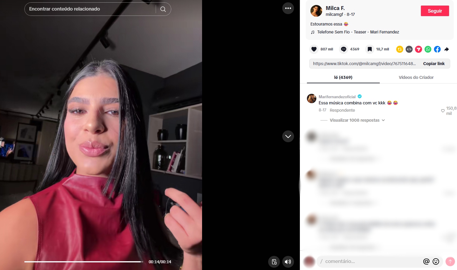 Reprodução: TikTok/@milcamgf Reprodução: TikTok/@milcamgf