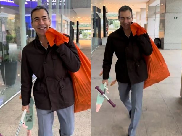 César Tralli chega com saco de brinquedos para doação na Globo: “Energia boa”