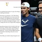 Prestes a se aposentar, Rafael Nadal ganha carta emocionada de Roger Federer