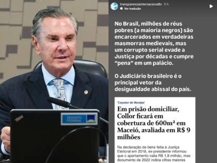 Decisão do STF sobre prisão domiciliar de Collor é criticada por ONG
