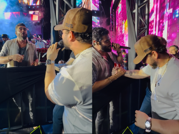 Encontro sertanejo! Henrique surpreende ao cantar com Felipe & Rodrigo durante show no ES