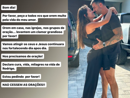 Sem dar detalhes após cirurgia, Adriana Sant’Anna pede oração pela vida de Rodrigão