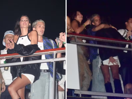 Bruna Marquezine e João Guilherme trocam beijos durante show de Travis Scott