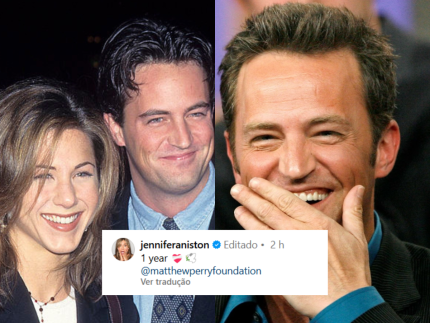 Jennifer Aniston faz homenagem para Matthew Perry um ano após sua morte