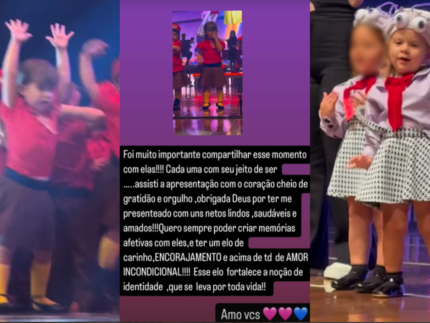 Vovó coruja! Poliana se emociona com apresentação das netas Maria Alice e Maria Flor