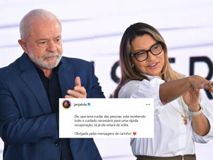 Janja tranquiliza sobre recuperação do presidente Lula