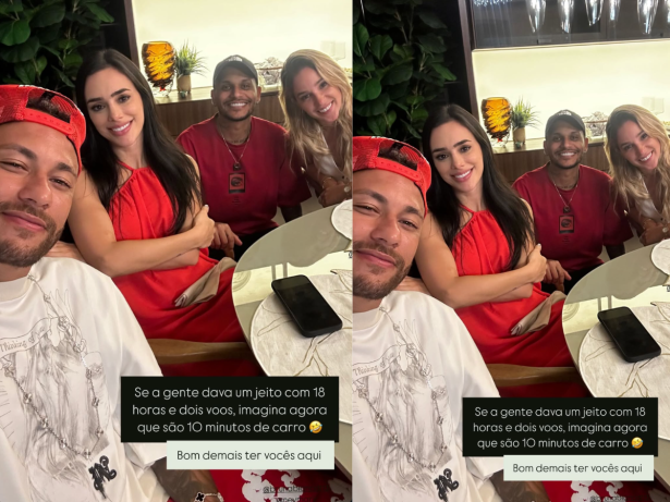 Neymar e Bruna Biancardi recebem amigos em 1ª noite na casa nova, em Santos