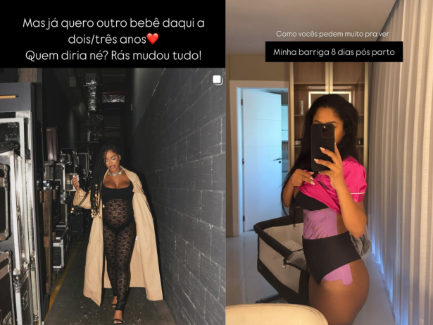 Lorena Maria mostra barriga 8 dias pós-parto e revela que deseja ter mais filhos