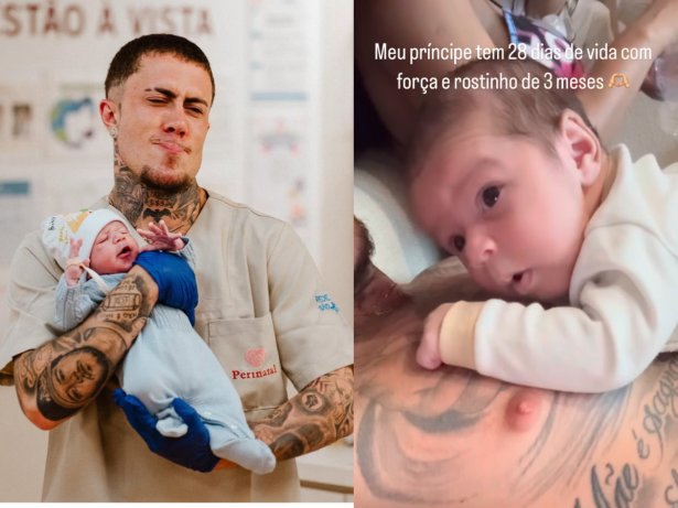 Mc Daniel mostra evolução do filho Rás: “28 dias com força de 3 meses”