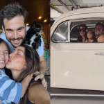 Sabrina Sato e Nicolas Prattes fazem passeio de fusca com Zoe