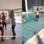 Após suposto desentendimento, Zé Felipe se diverte com os filhos ao lado de Lucas Guedez