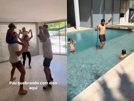 Após suposto desentendimento, Zé Felipe se diverte com os filhos ao lado de Lucas Guedez