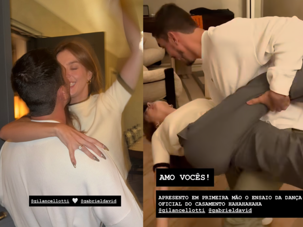 Lá vem os noivos: Giovanna Lancelotti e Gabriel David ensaiam dança de casamento