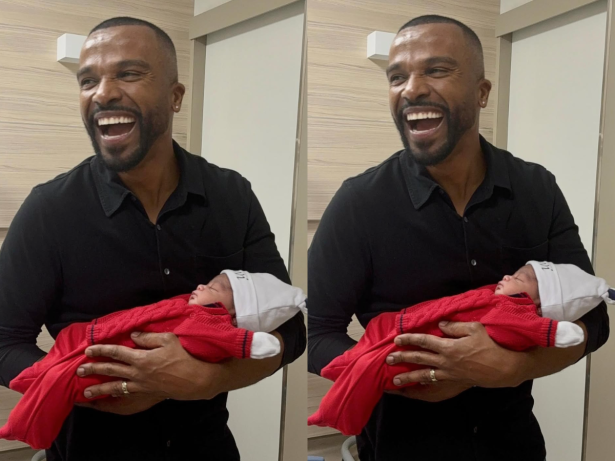 Alexandre Pires comemora o nascimento do 1º neto: “No colinho do vovô”