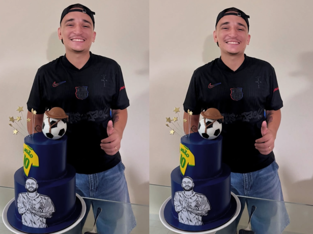 João Gomes comemora 23 anos e escolhe bolo temático com foto de Neymar