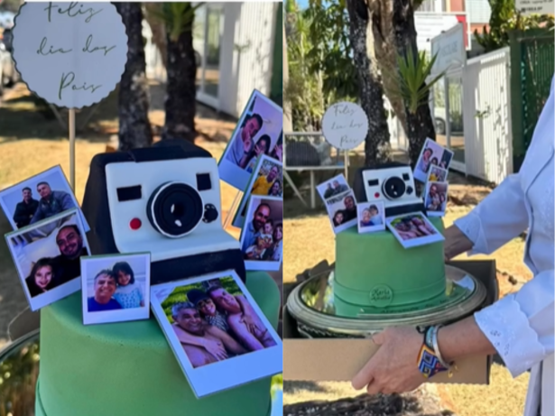 Em visita rápida, Michelle presenteia Bolsonaro com bolo temático no Dia dos Pais