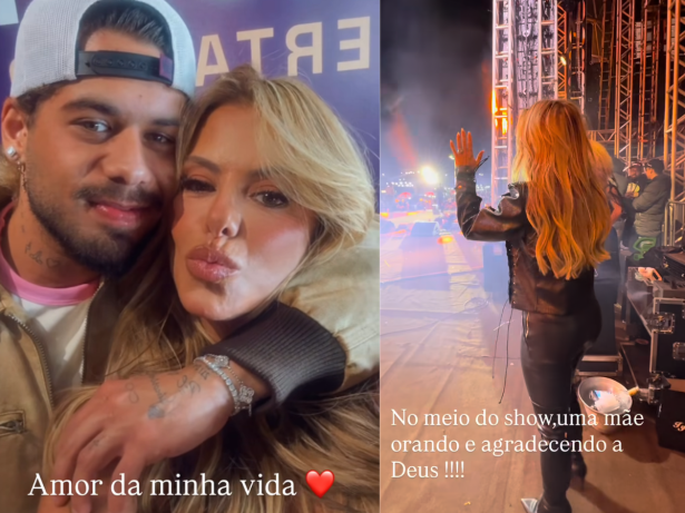 Poliana prestigia show de Zé Felipe e ora pelo filho durante apresentação em Barretos