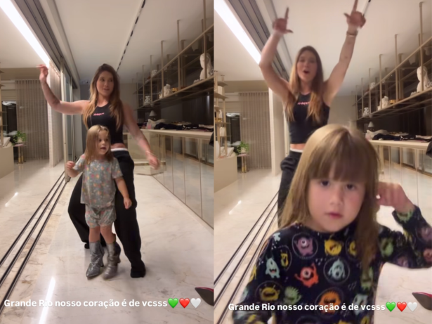 Virginia dança ao som de samba da Grande Rio com as filhas: “Nosso coração é de vocês”