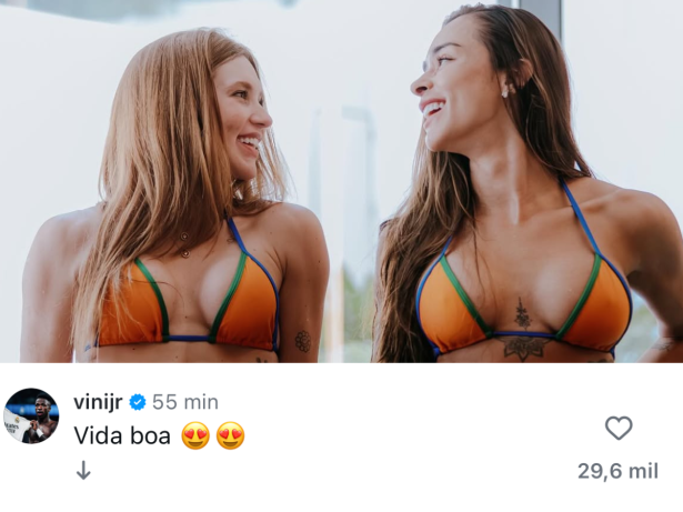 Olha eles! Vini Jr. deixa comentário em foto de Virginia em Madrid, Espanha