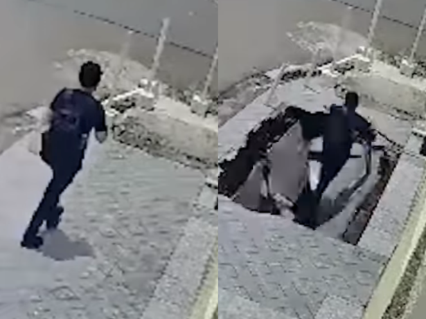 Homem é engolido por buraco após desabamento de calçada em Manaus