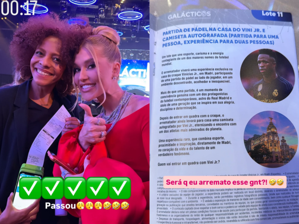 Virginia arremata experiência com Vini Jr. em leilão por R$ 350 mil e parcela valor